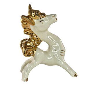 Vintage 1950s Gold & White Donkey Figurine Whimsical Silly